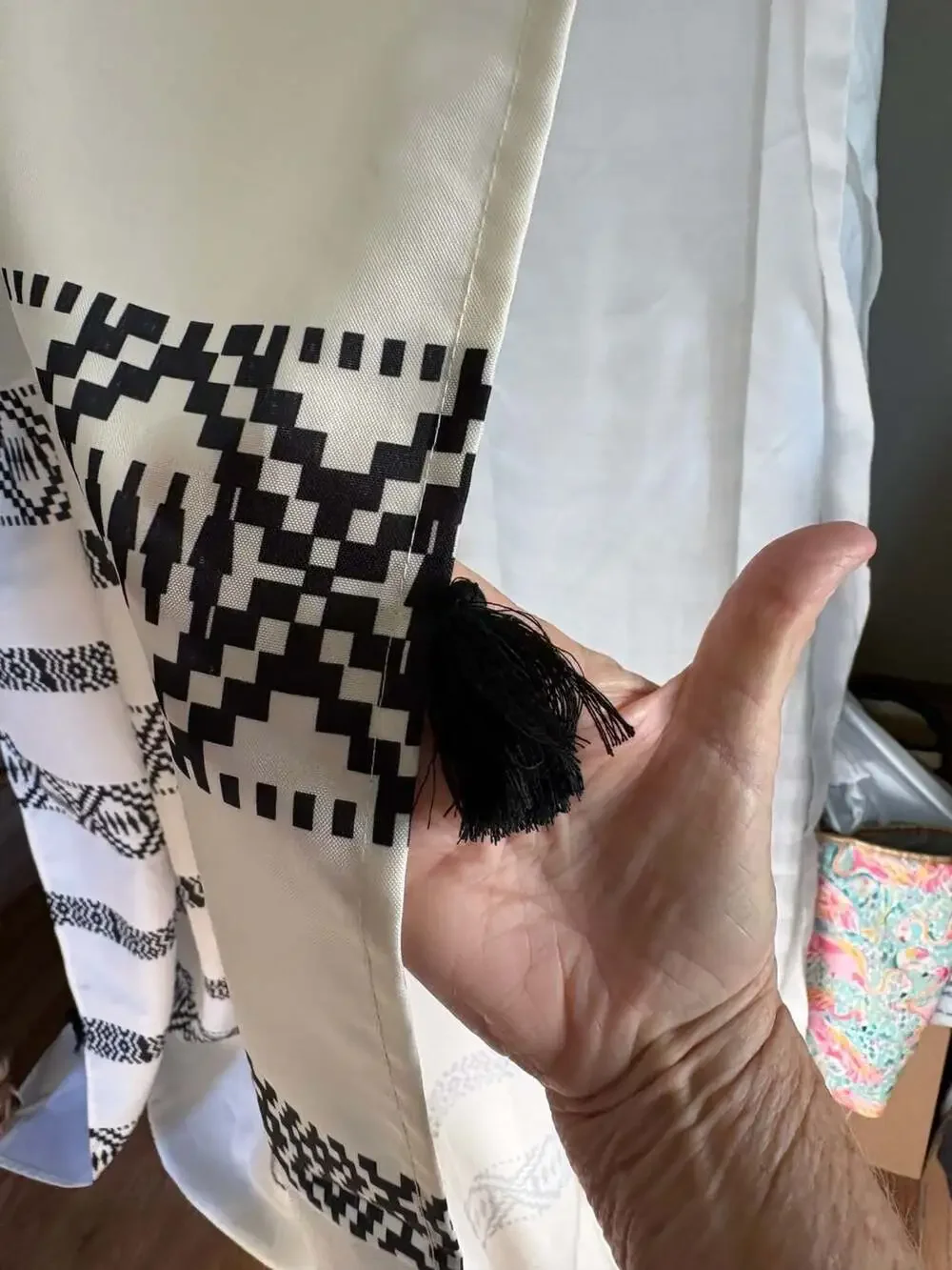 NWOT, Boho Chic Polyester and Cotton Shower Curtain, Black & white